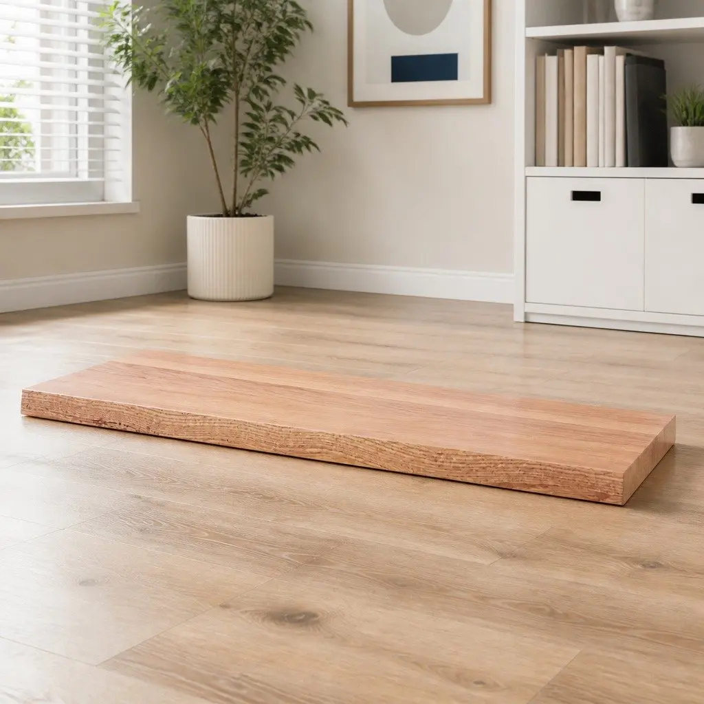 Solid Oak Wood Table Top 100x60cm Live Edge Natural Brown Varnished Replacement Tabletop