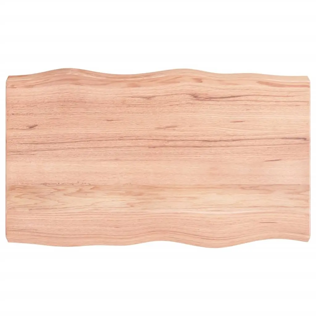 Solid Oak Wood Table Top 100x60cm Live Edge Natural Brown Varnished Replacement Tabletop