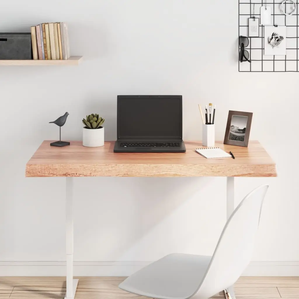 Solid Oak Wood Table Top 100x60cm Live Edge Natural Brown Varnished Replacement Tabletop