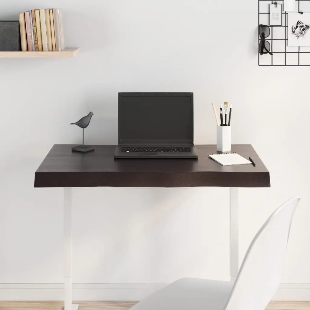 Solid Oak Wood Table Top 80x50x2 cm Live Edge Treated Surface