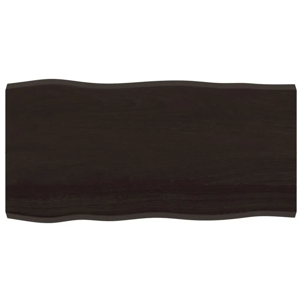 Solid Oak Wood Table Top 100x50cm Live Edge Dark Brown Treated Board