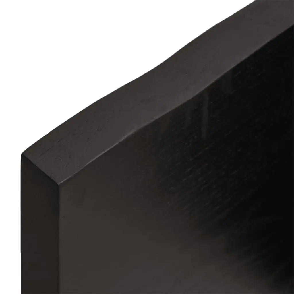 Solid Oak Wood Table Top 100x50cm Live Edge Dark Brown Treated Board