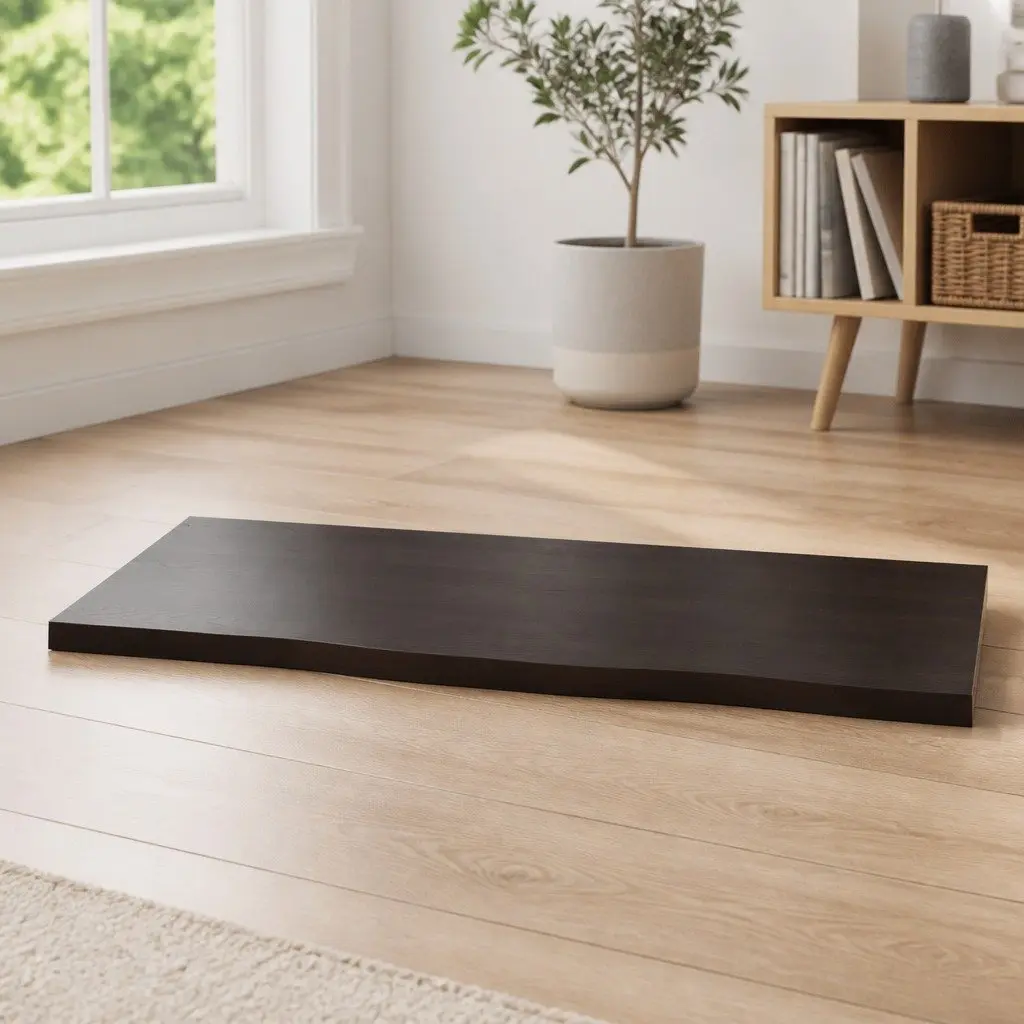 Solid Oak Wood Table Top 100x60x2 cm Live Edge Handcrafted Dark Brown
