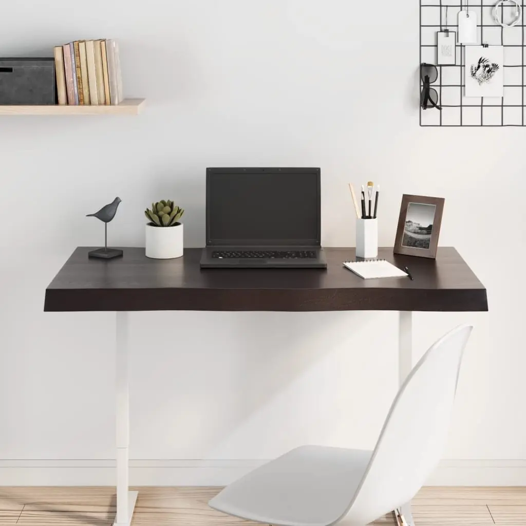 Wooden Table Top 100x60cm Solid Oak Live Edge Handcrafted Dark Brown