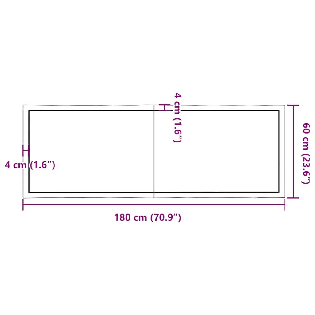 Wooden Table Top 180x60cm Solid Oak Live Edge Foldable Dark Brown