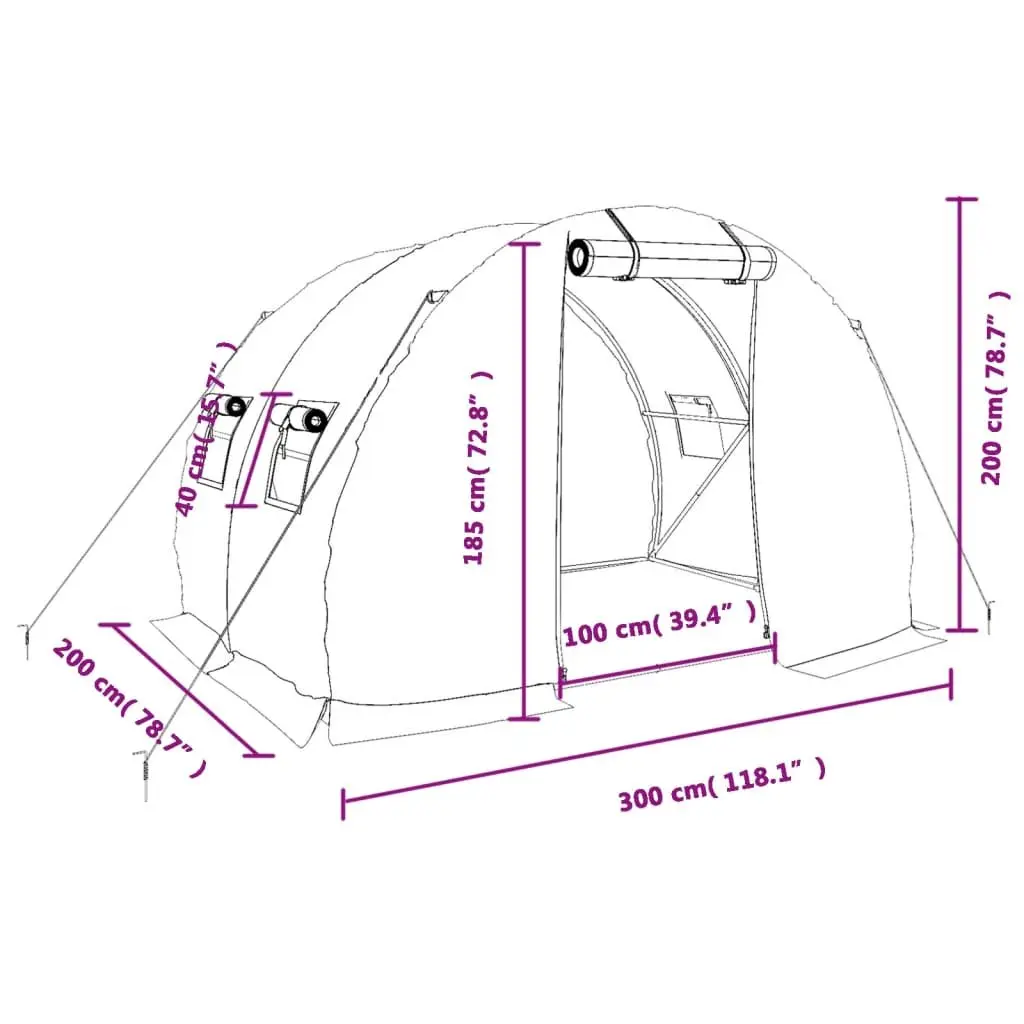 Greenhouse 3x2x2 m Steel Frame Green PE Cover UV Resistant Weather Resistant Garden Plant House