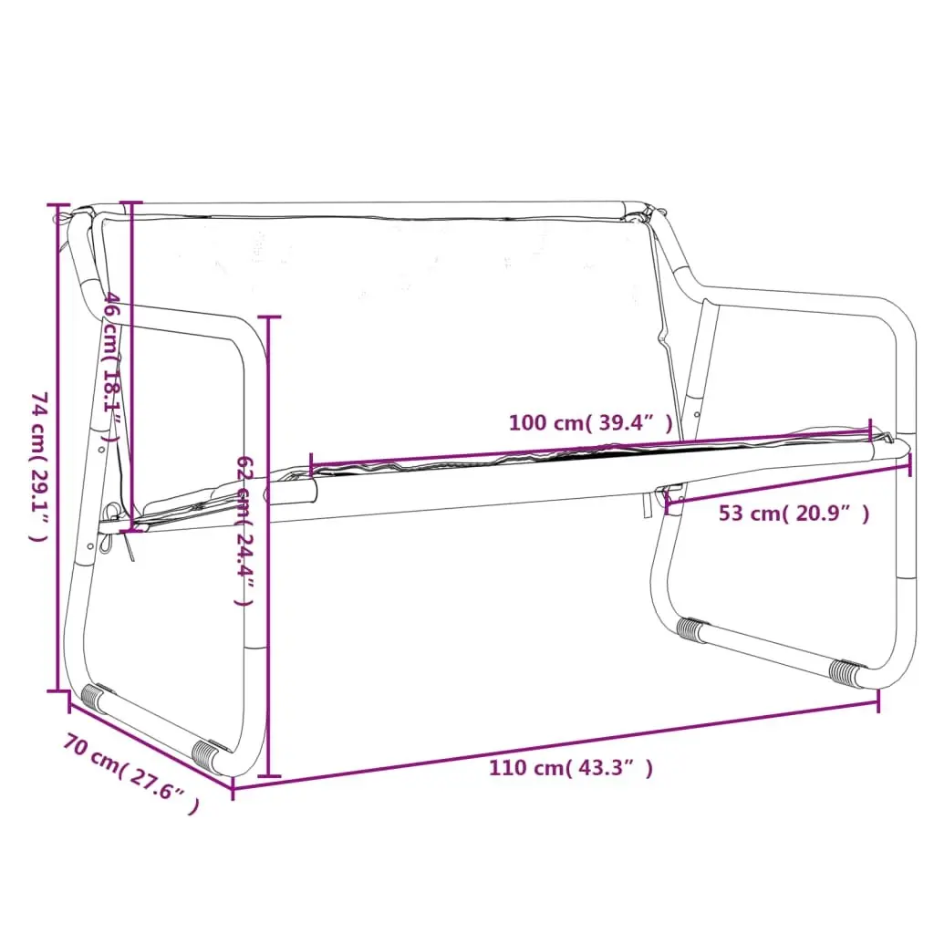 Outdoor 2-Seater Garden Bench with Padded Cushion and Steel Frame in Anthracite Color