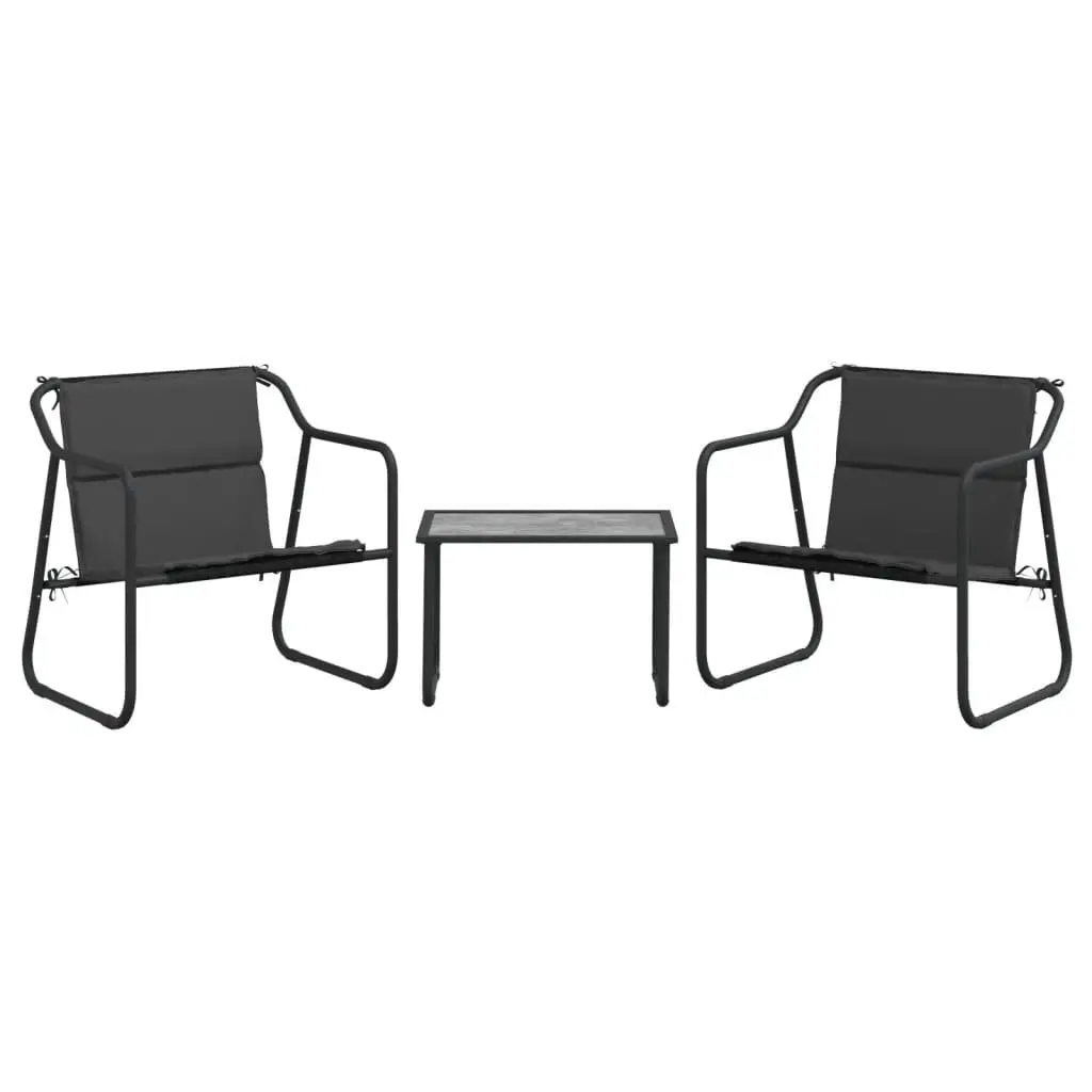 Outdoor Lounge Set 3 Piece Steel Frame with Thick Cushions and Textilene Fabric Anthracite
