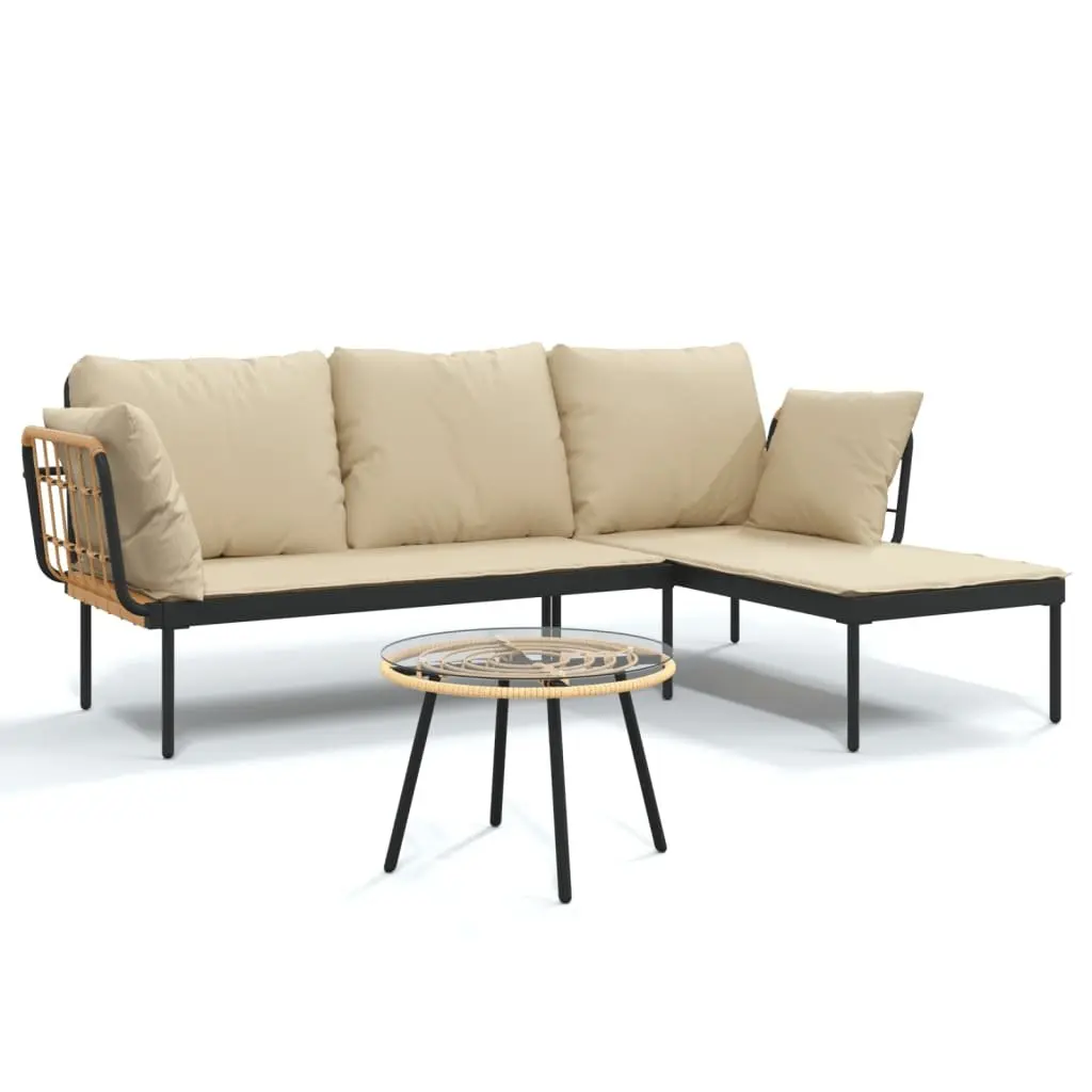 Outdoor Lounge Set 3 Piece Weather Resistant PE Rattan Anthracite with Thick Beige Cushions and Sturdy Steel Frame