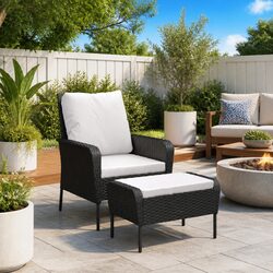 Enhance Your Space with Black Garden Lounge Chair and Footstool
