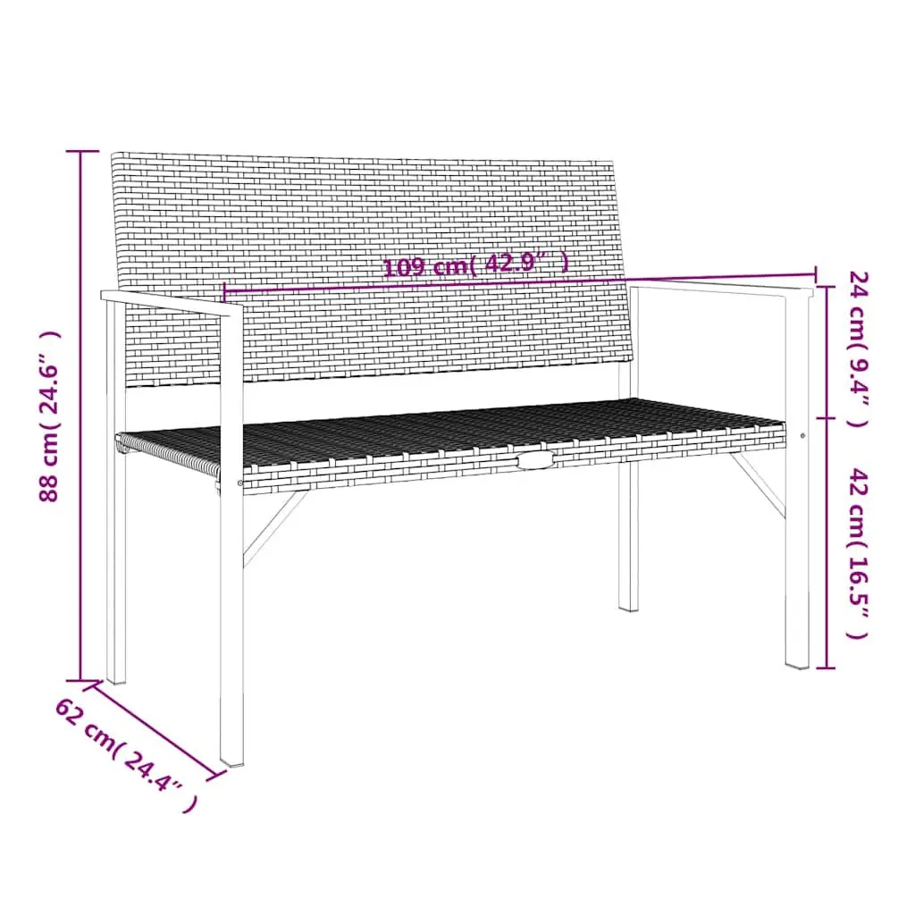 2-Seater Garden Bench Grey Outdoor Seating Patio Furniture with Backrest Armrests