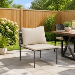 Garden Middle Sofa Modular Outdoor Sectional Unit with Grey Cushions PE Rattan