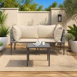 3-Piece Outdoor Lounge Furniture Set in Grey with Cushions