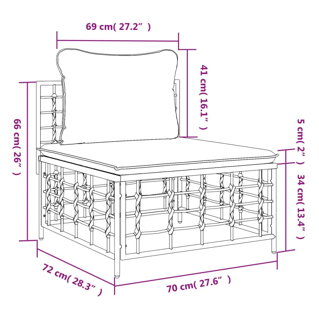 Garden Middle Sofa Modular Outdoor Seating Weather-Resistant PE Rattan with Cushions