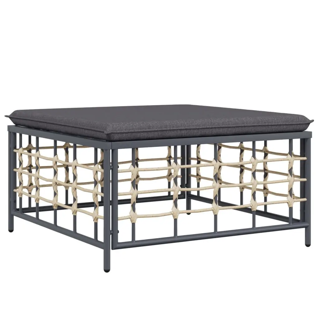 Garden Footstool Ottoman Outdoor Sectional Seat Anthracite Weather-Resistant PE Rattan with Thickly Padded Cushion