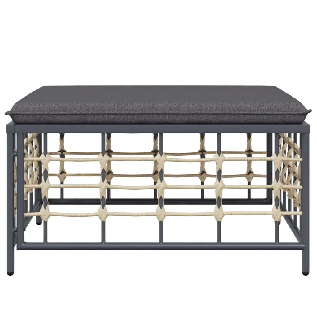 Garden Footstool Ottoman Outdoor Sectional Seat Anthracite Weather-Resistant PE Rattan with Thickly Padded Cushion