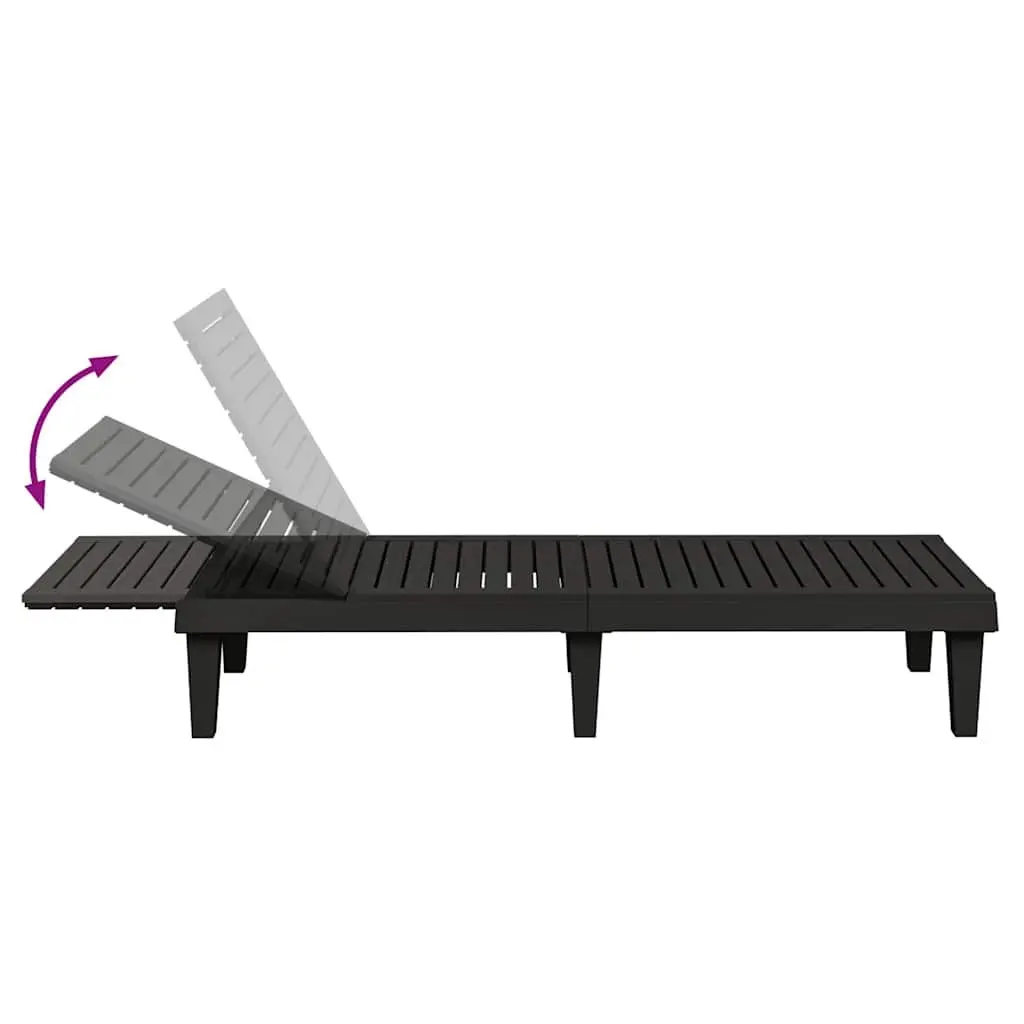 Sun Lounger Black Adjustable Backrest Outdoor Chaise Lounge
