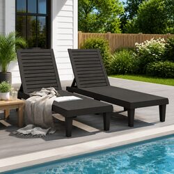 Outdoor Chaise Lounge Set - Adjustable Black Recliners