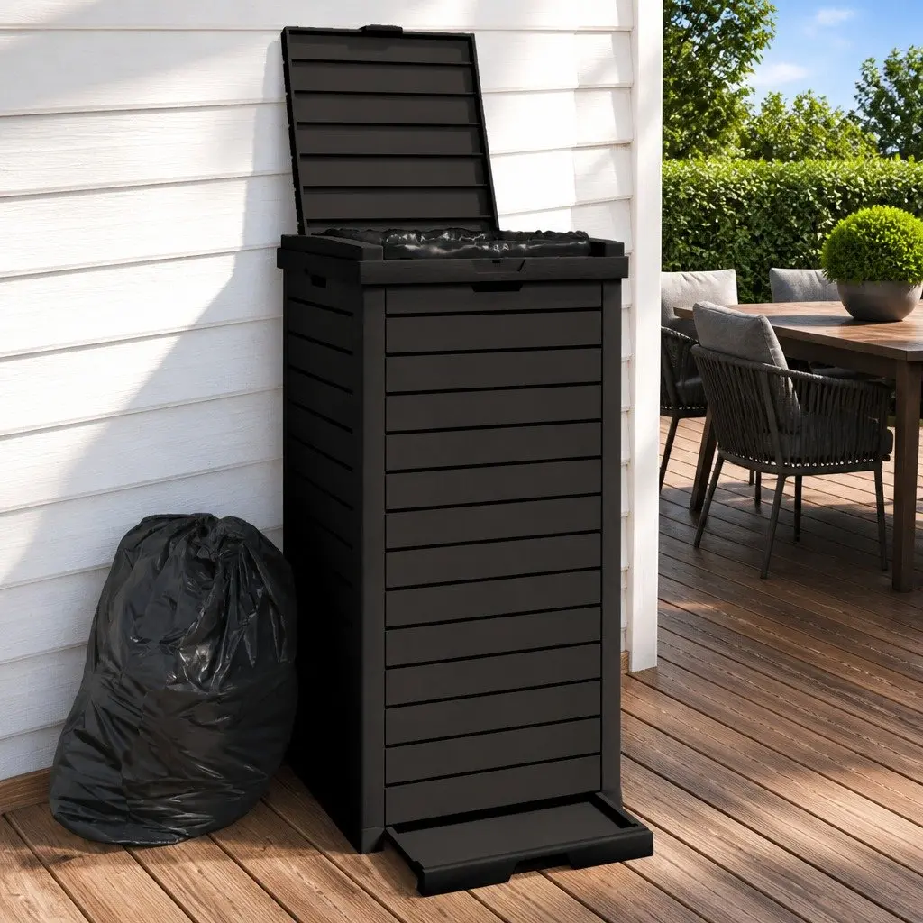 Outdoor Garbage Bin 41x41x86cm Double Lid 118L Capacity