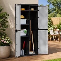 Outdoor Storage Cabinet Grey Black Garden Cupboard Lockable Adjustable Shelves