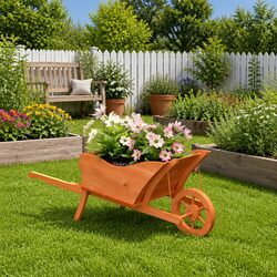 Enhance Your Outdoor Space with a Wooden Wheelbarrow Planter