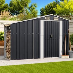 Multifunctional Outdoor Storage Shed in Anthracite Steel 277x93x179cm