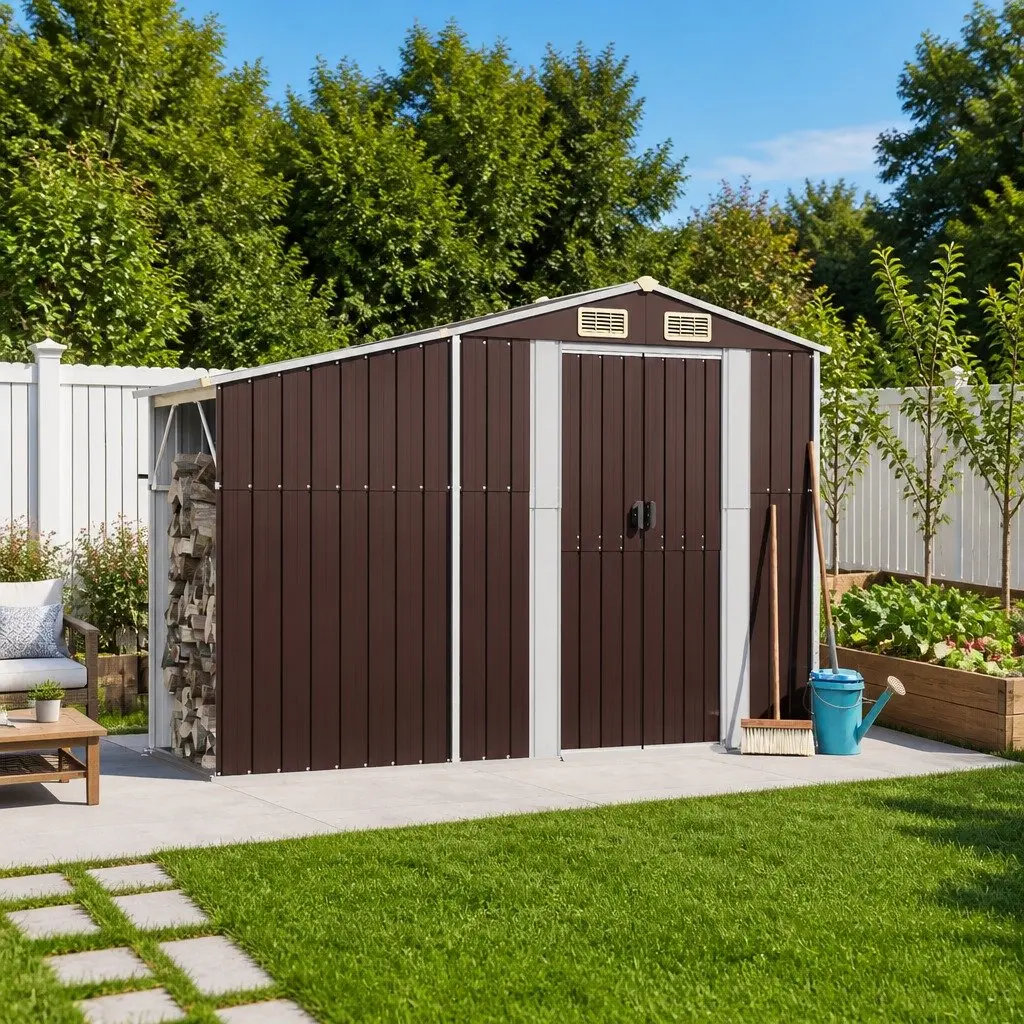 Garden Shed 277x93x179 cm Brown Galvanised Steel Outdoor Storage Tool House