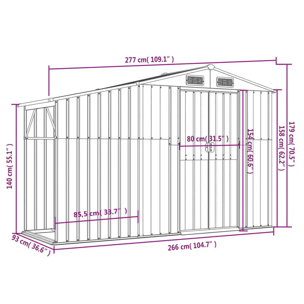 Garden Shed 277x93x179 cm Brown Galvanised Steel Outdoor Storage Tool House