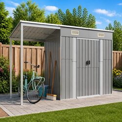 Garden Shed Extended Roof Grey Outdoor Storage Steel Galvanised 277x107x181cm