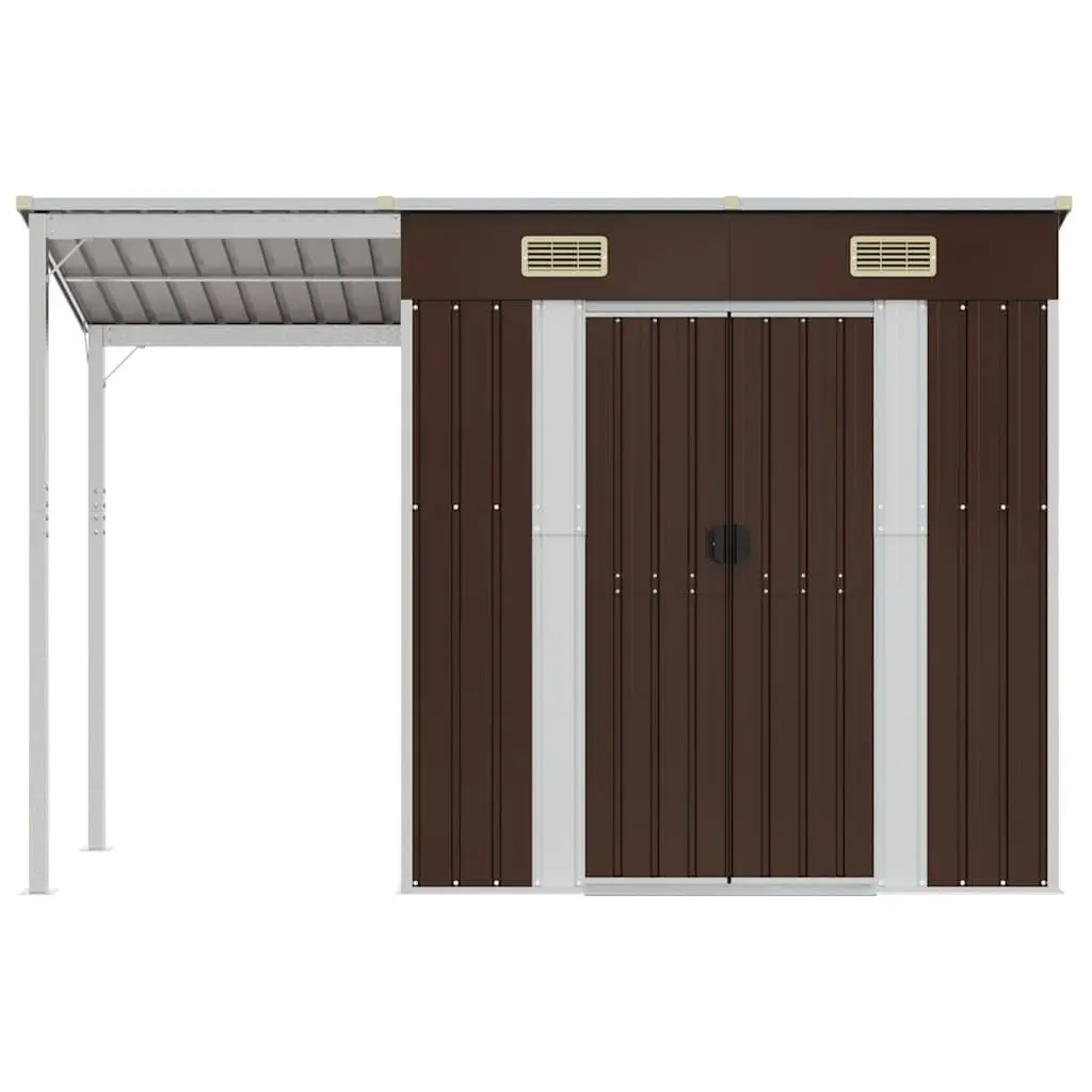 Garden Shed 277x107x181cm Extended Roof Brown Metal Outdoor Storage Tool House