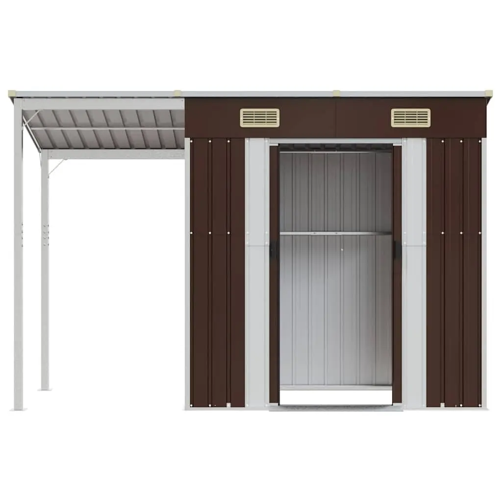 Garden Shed 277x107x181cm Extended Roof Brown Metal Outdoor Storage Tool House