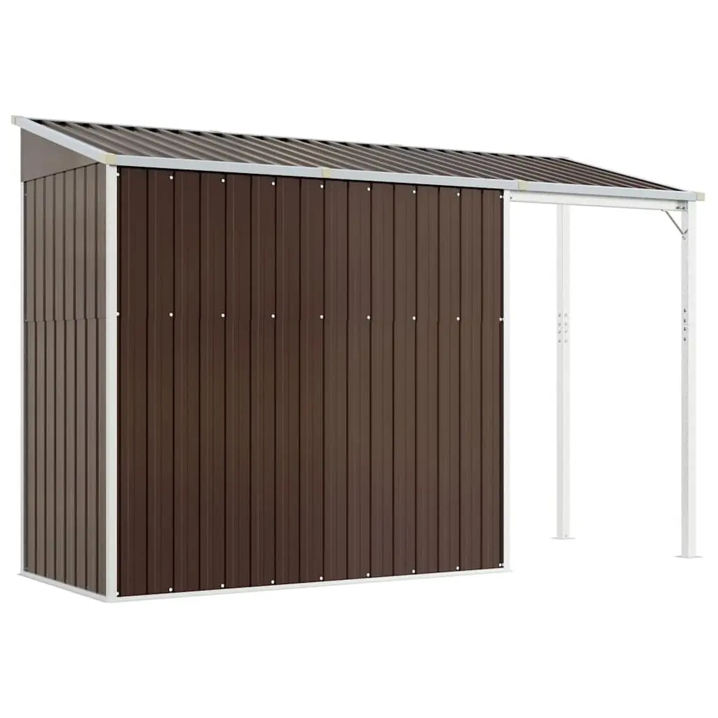 Garden Shed 277x107x181cm Extended Roof Brown Metal Outdoor Storage Tool House