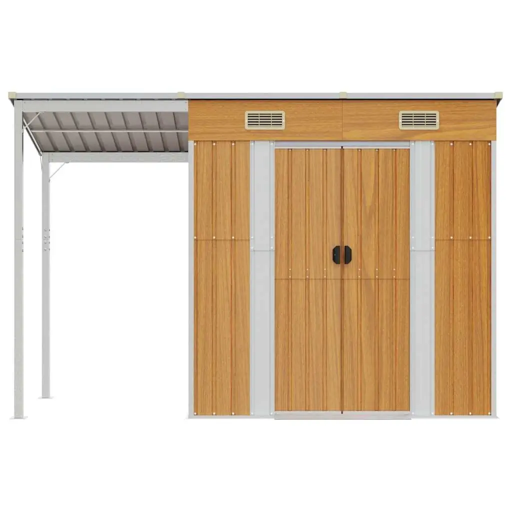 Garden Shed Extended Roof Brown Steel Storage Outdoor Tool House