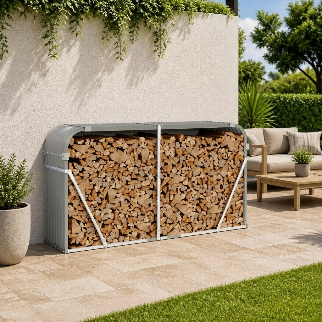 Log Holder Rack 180x45x100 cm Galvanised Steel Outdoor Firewood Storage