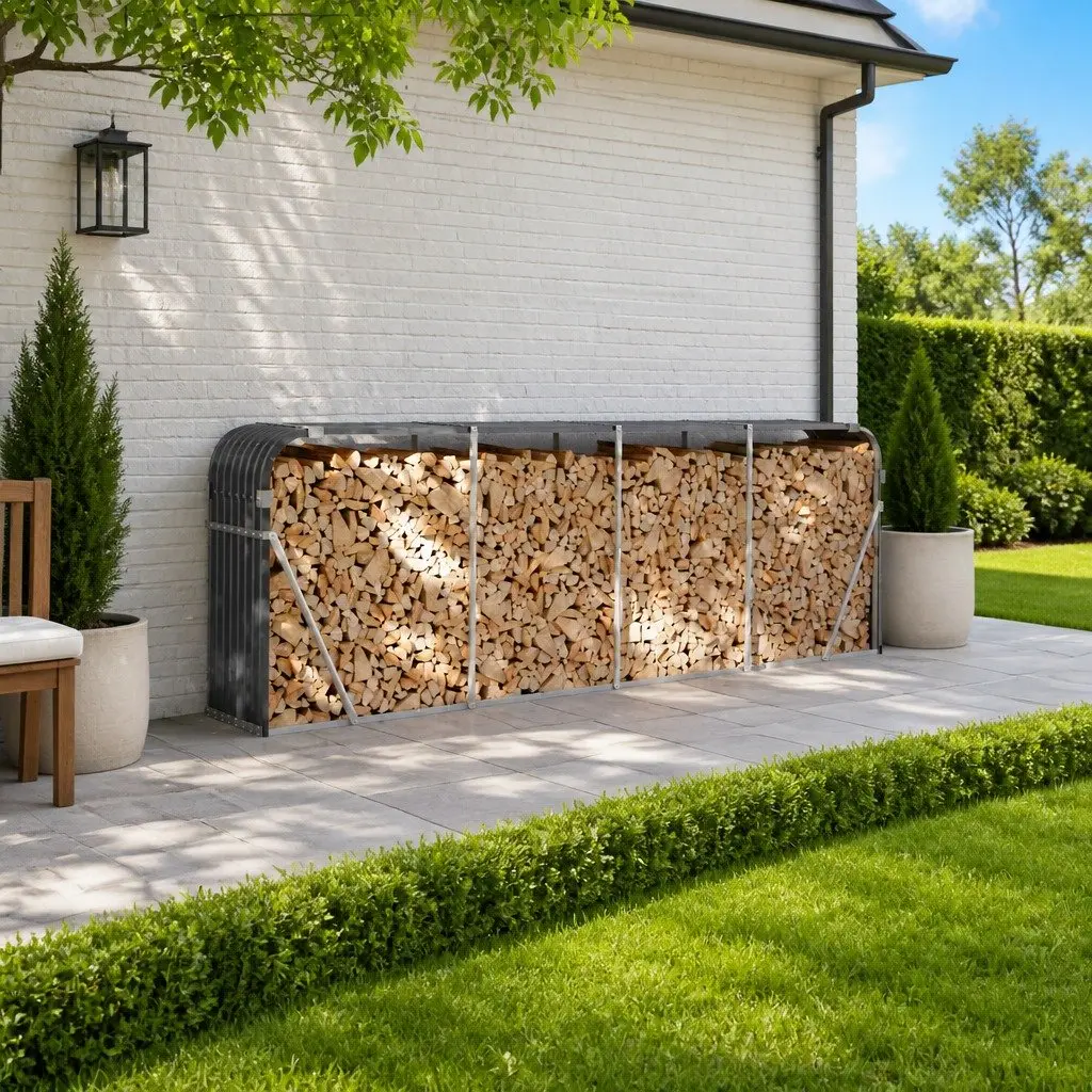 Log Holder 300 x 45 x 100 cm Anthracite Galvanised Steel Wall Mount Firewood Storage Rack