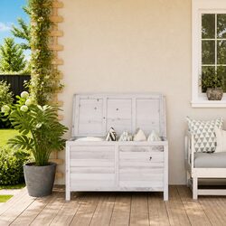 Outdoor Storage Box White Garden Furniture Cushion Container Solid Wood