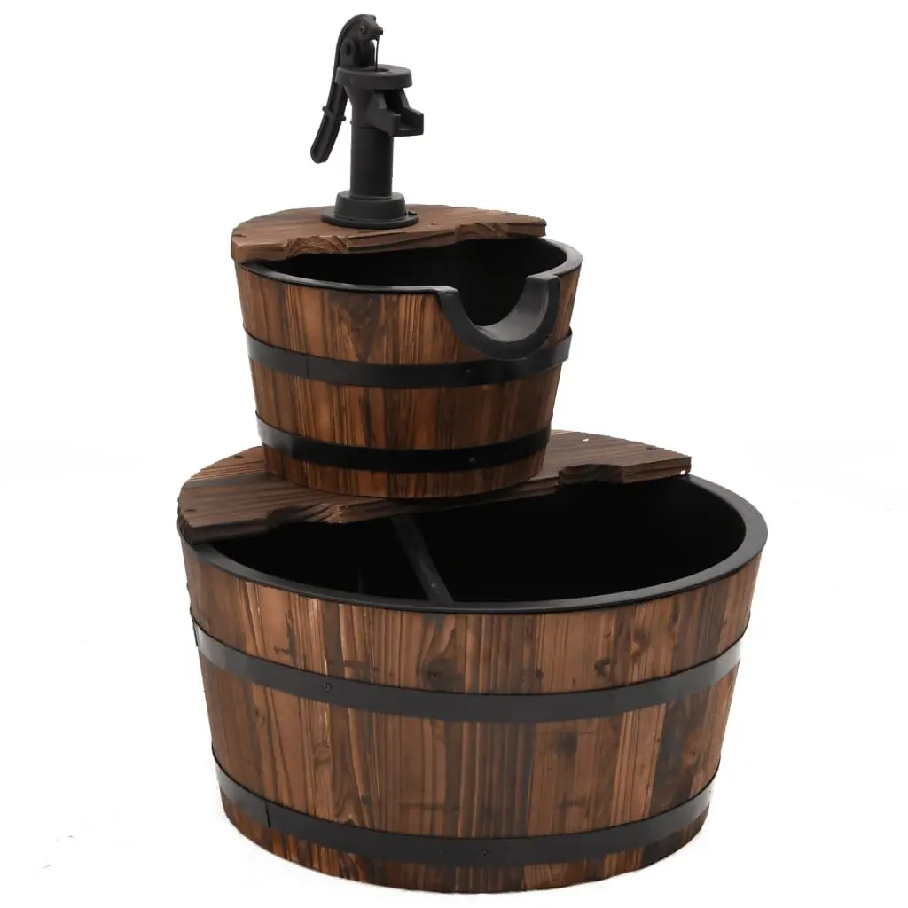 Water Fountain Solid Wood Fir Brown Garden Patio Backyard Decorative Pump