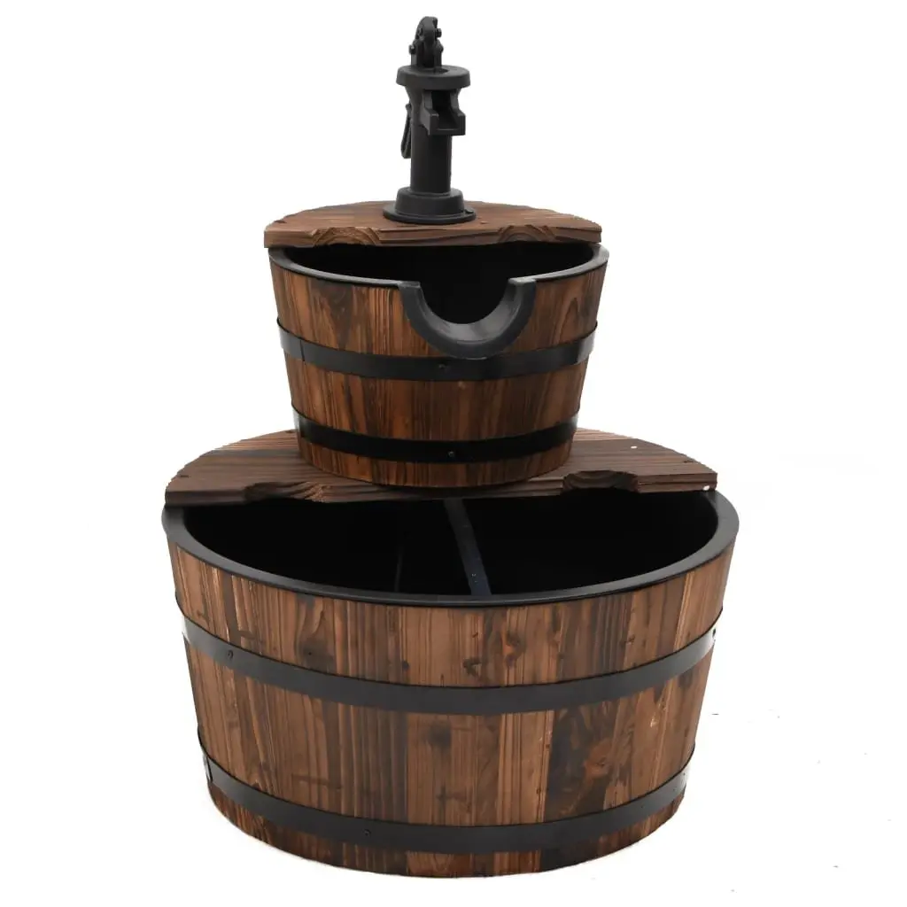 Water Fountain Solid Wood Fir Brown Garden Patio Backyard Decorative Pump