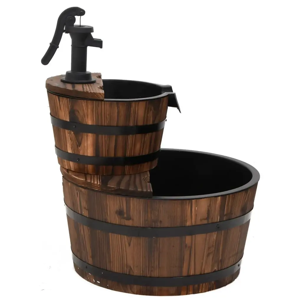 Water Fountain Solid Wood Fir Brown Garden Patio Backyard Decorative Pump