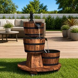 Water Fountain Wheeled Garden Outdoor Patio Backyard Solid Wood Fir Pump Decor