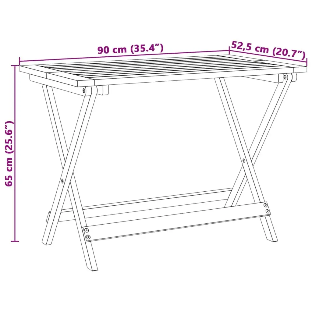 Folding Garden Table 90x52.5x65cm Solid Acacia Wood Brown Outdoor Patio Dining