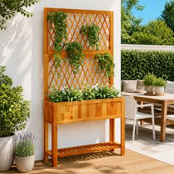 Wooden Planter with Trellis Shelf Garden Patio Outdoor Standing Tall Acacia