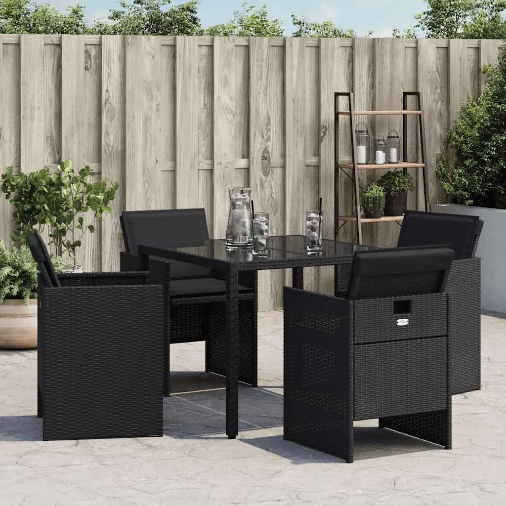 Outdoor Garden Chairs 4 Piece Black Poly Rattan Folding with Padded Cushions