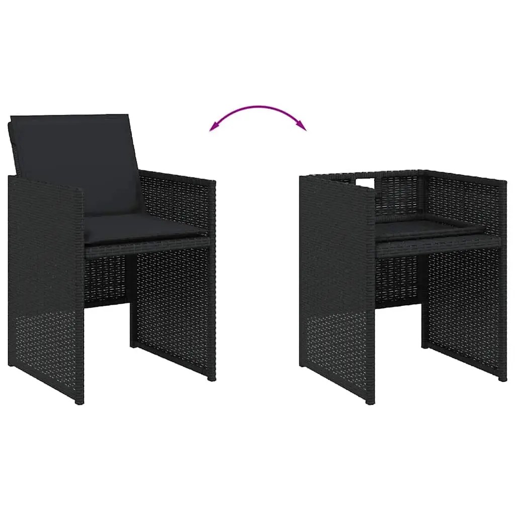 Outdoor Garden Chairs 4 Piece Black Poly Rattan Folding with Padded Cushions