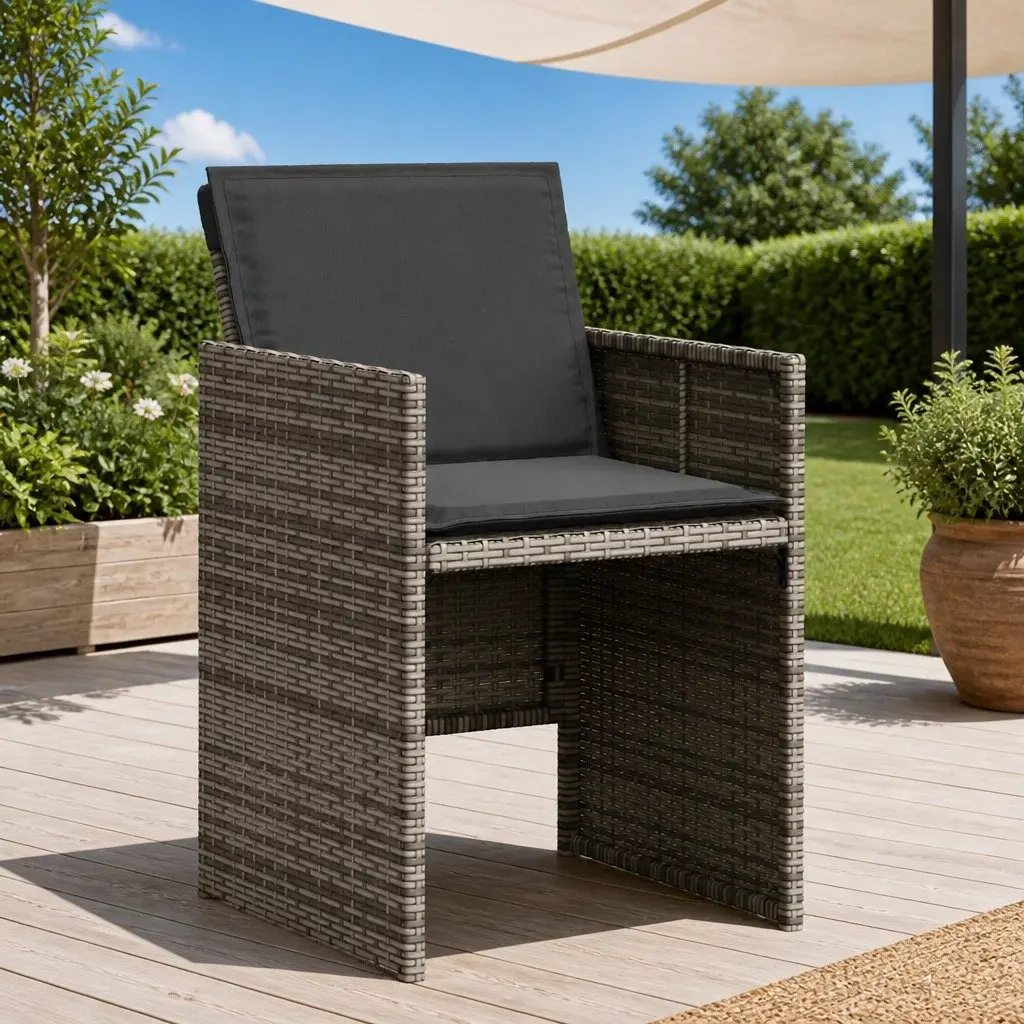 Outdoor Garden Chairs Set 4 Piece Grey Poly Rattan with Thick Cushions