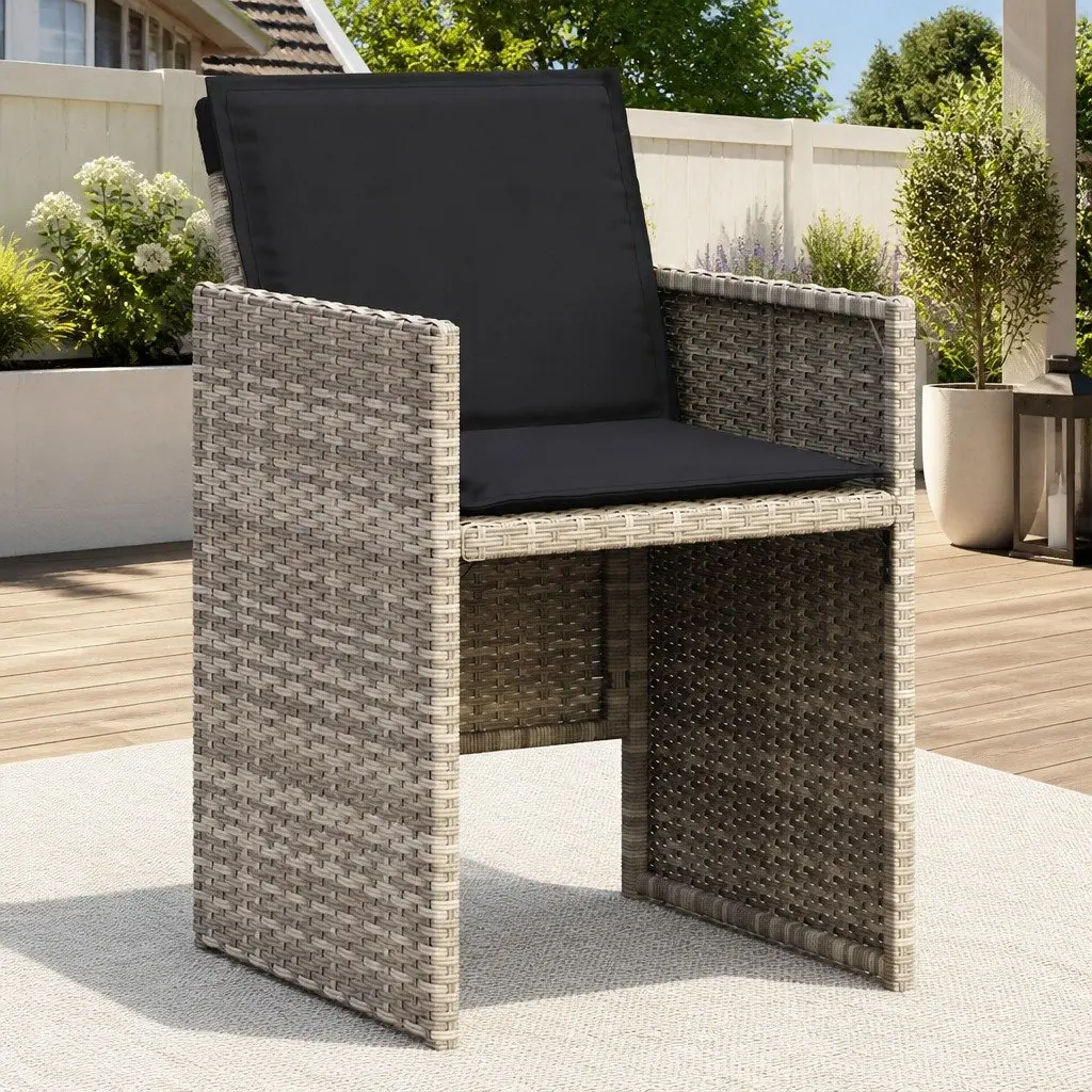 Outdoor Garden Chairs 4 Piece Grey with Cushions Poly Rattan Seating Set