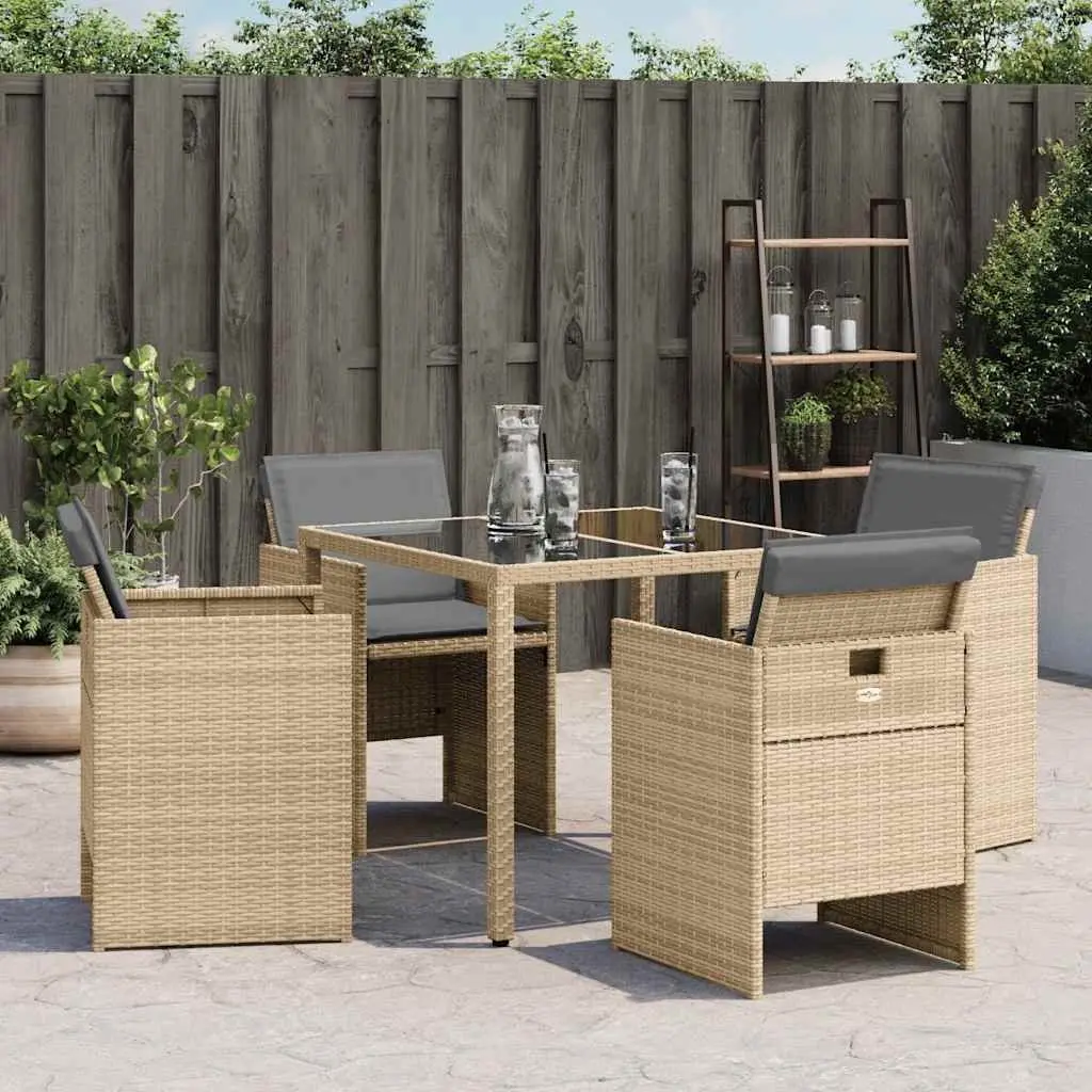 Outdoor Garden Chairs 4 Piece Set Beige PE Poly Rattan Cushions Foldable Backrest
