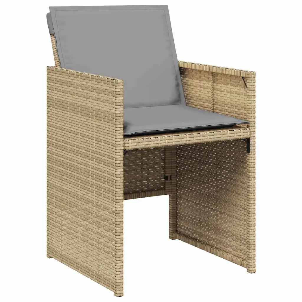 Outdoor Garden Chairs 4 Piece Set Beige PE Poly Rattan Cushions Foldable Backrest