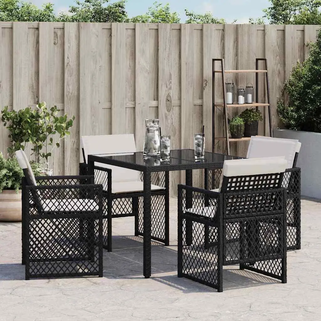Outdoor Garden Chairs 4 Pieces Black Poly Rattan with Cushions Folding Backrest