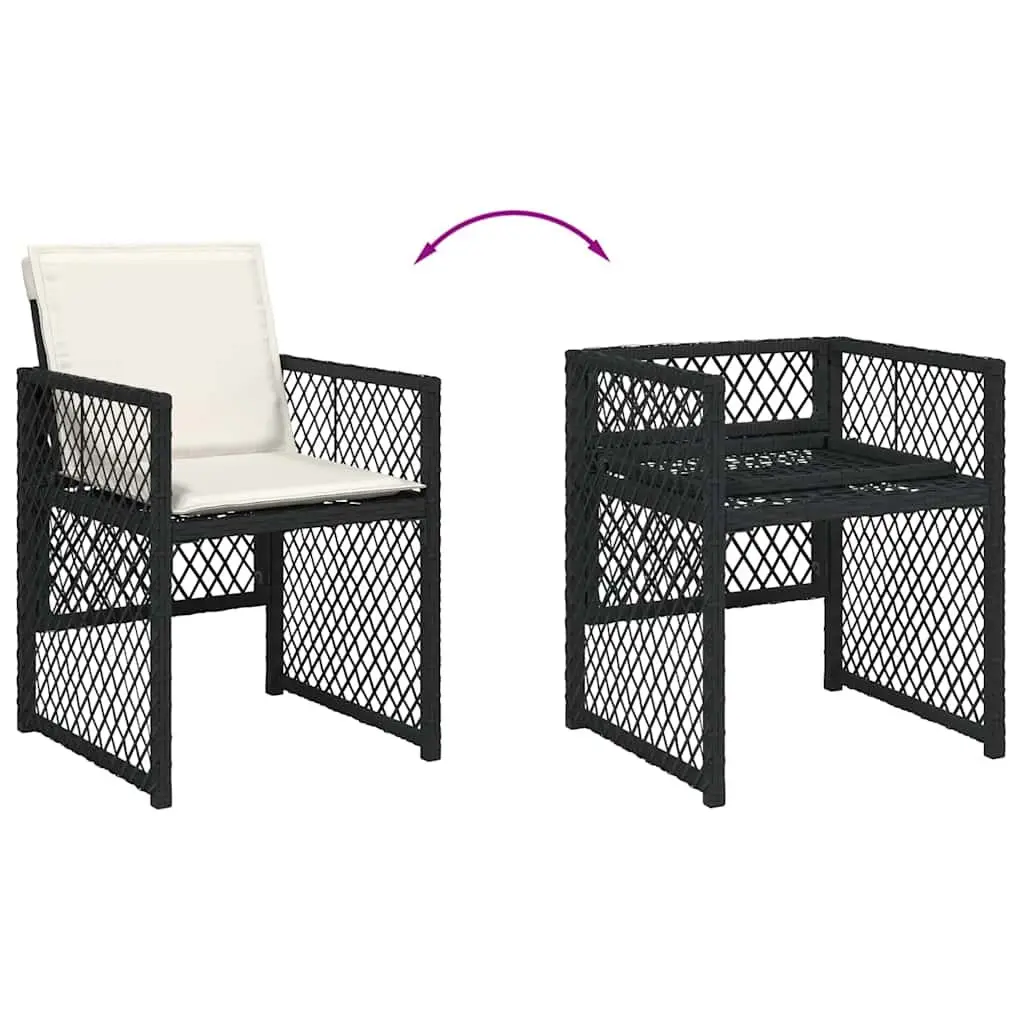Outdoor Garden Chairs 4 Pieces Black Poly Rattan with Cushions Folding Backrest